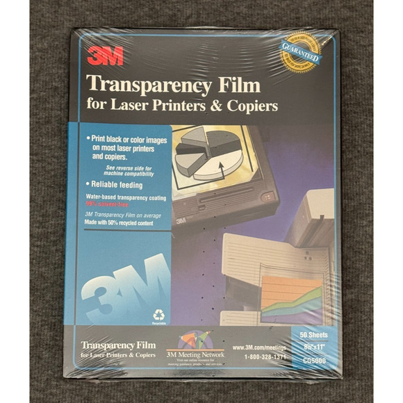 3M Transparency Film for Laser Printers and Copiers 50 Sheets, 8.5 x 11, CG5000 - Picture 3 of 4